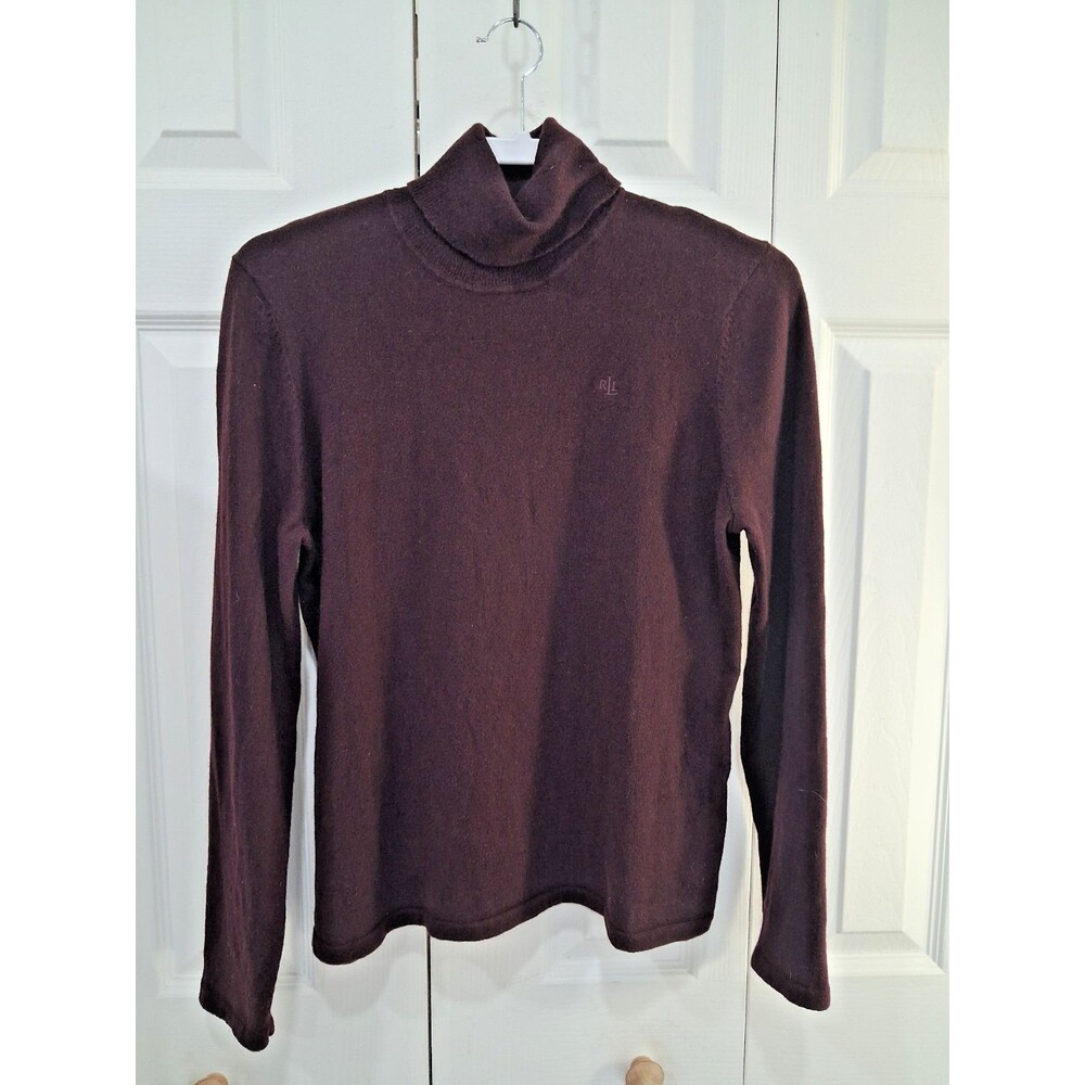 Lauren Ralph Lauren Maroon Merino Wool Blend Knit Turtleneck Sweater Monogram XL